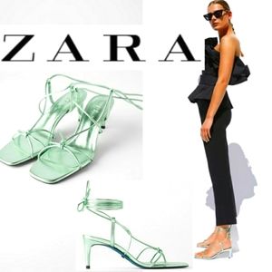 ZARA BLUE COLLECTION GREEN METALLIC LEATHER HEELS